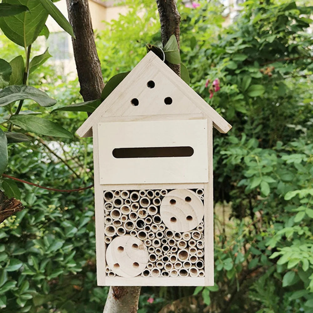 Wooden Insect Bee House Butterfly House Insect Hostel Garden Outdoor Hanging hive house Natural Wood Bug Shelter Nest Box