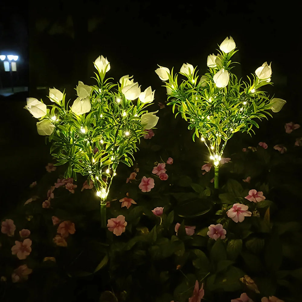Solar Garden Lights with 42LED Artificial Flowers Multi-Color Changing LED Waterproof Landscape Pathway Backyard Lawn Solar Lamp