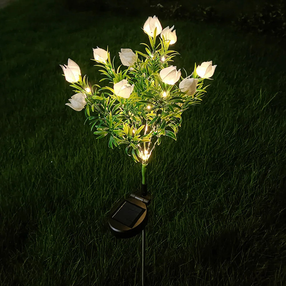 Solar Garden Lights with 42LED Artificial Flowers Multi-Color Changing LED Waterproof Landscape Pathway Backyard Lawn Solar Lamp