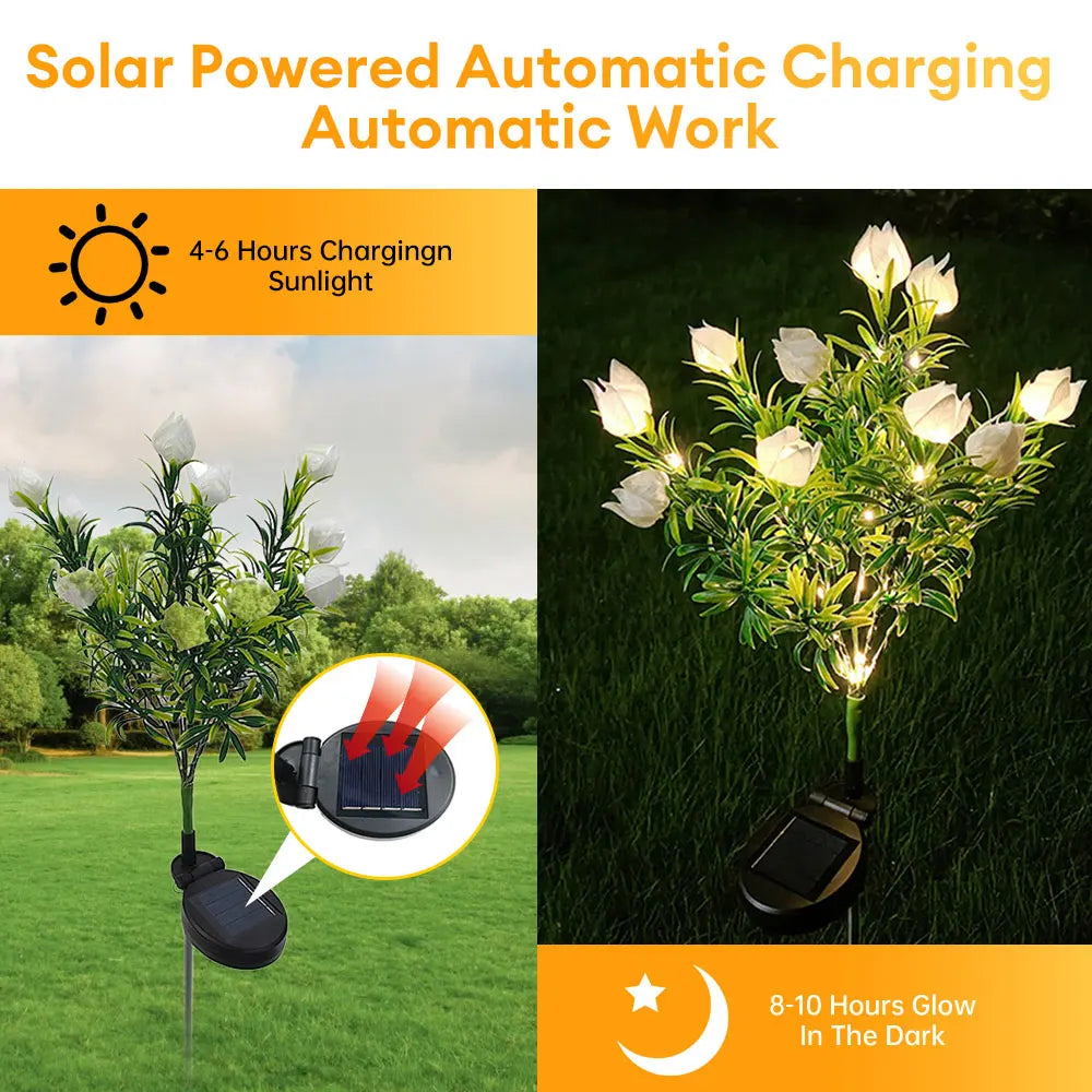 Solar Garden Lights with 42LED Artificial Flowers Multi-Color Changing LED Waterproof Landscape Pathway Backyard Lawn Solar Lamp