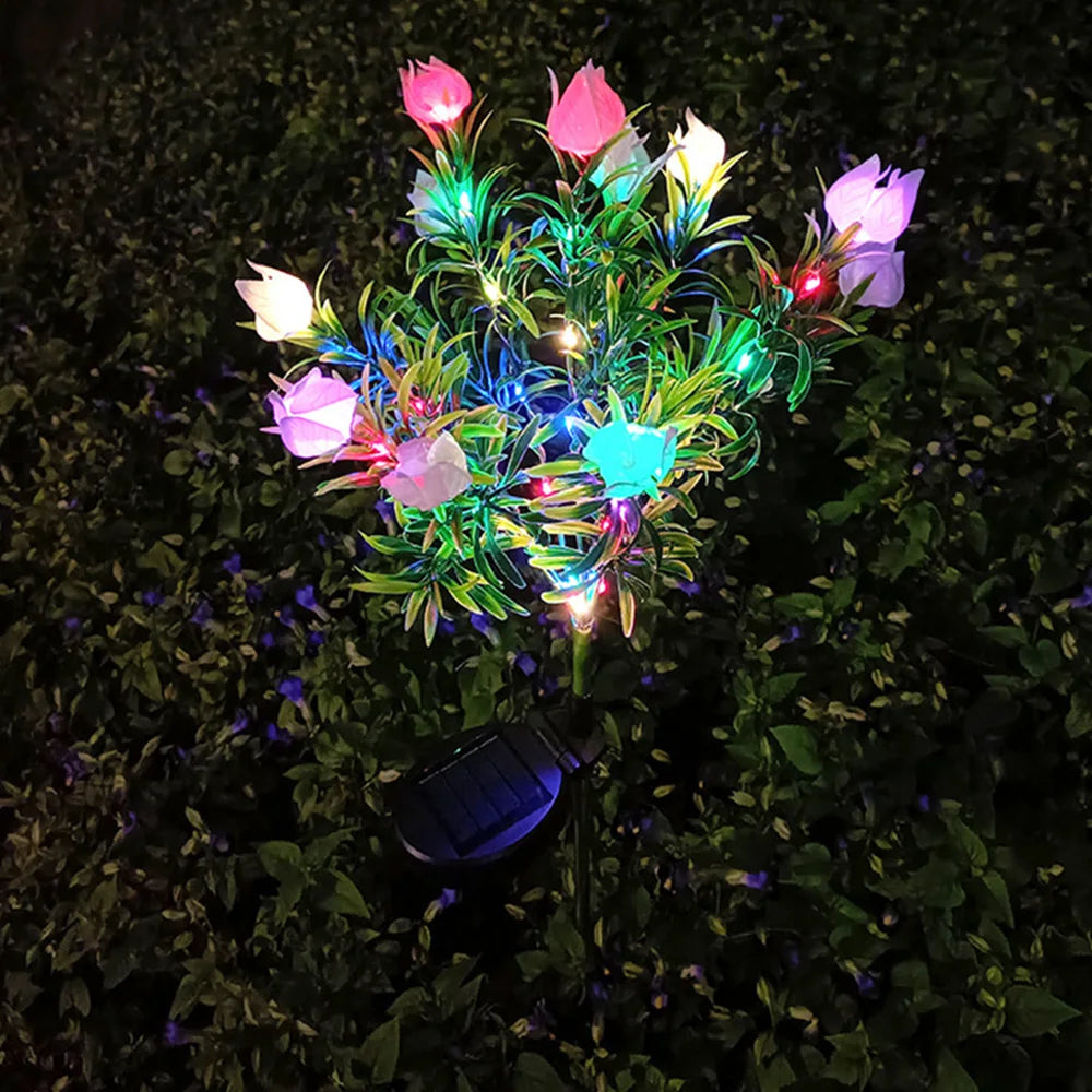 Solar Garden Lights with 42LED Artificial Flowers Multi-Color Changing LED Waterproof Landscape Pathway Backyard Lawn Solar Lamp