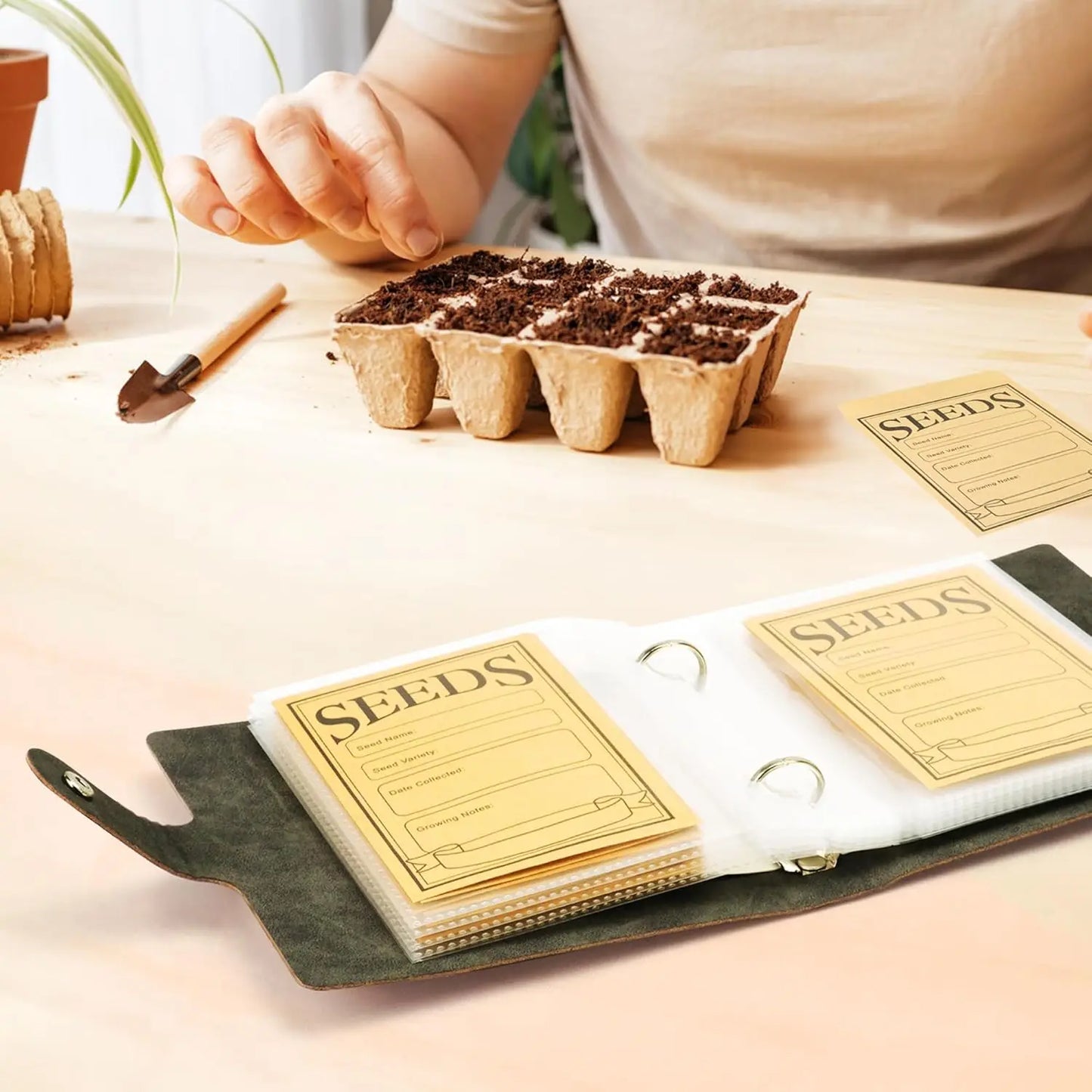 Garden Seeds Storage Organizers, Seed Organizer Binder with 50pcs Self-Sealing Seed Envelopes,Seed Packet Organizer, Seed