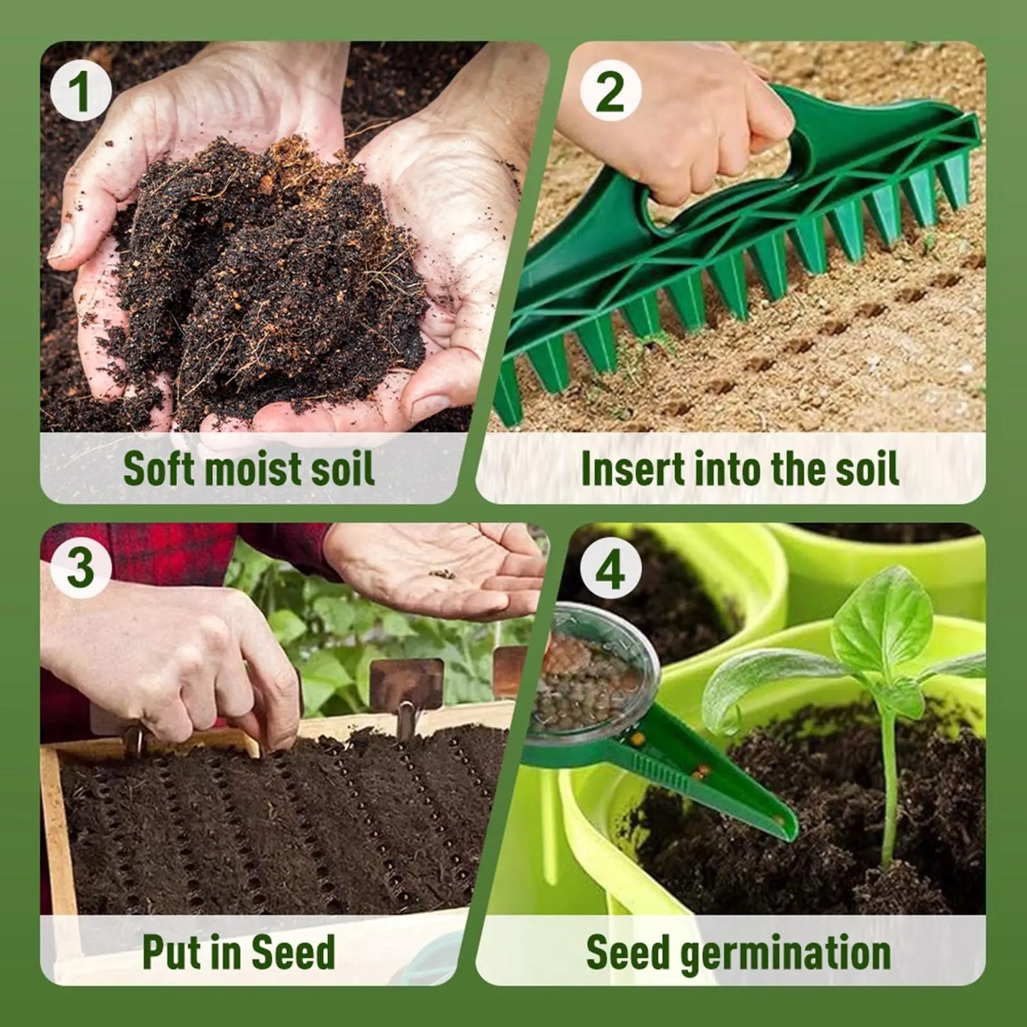 Seed Spreader, 2025 New Sowing Seeds Dispenser Set, Handheld Seed Planter Tool Seed Dibber Multifunctional Seed Spacer Gardening