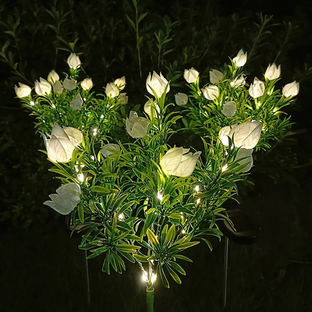 Solar Garden Lights with 42LED Artificial Flowers Multi-Color Changing LED Waterproof Landscape Pathway Backyard Lawn Solar Lamp