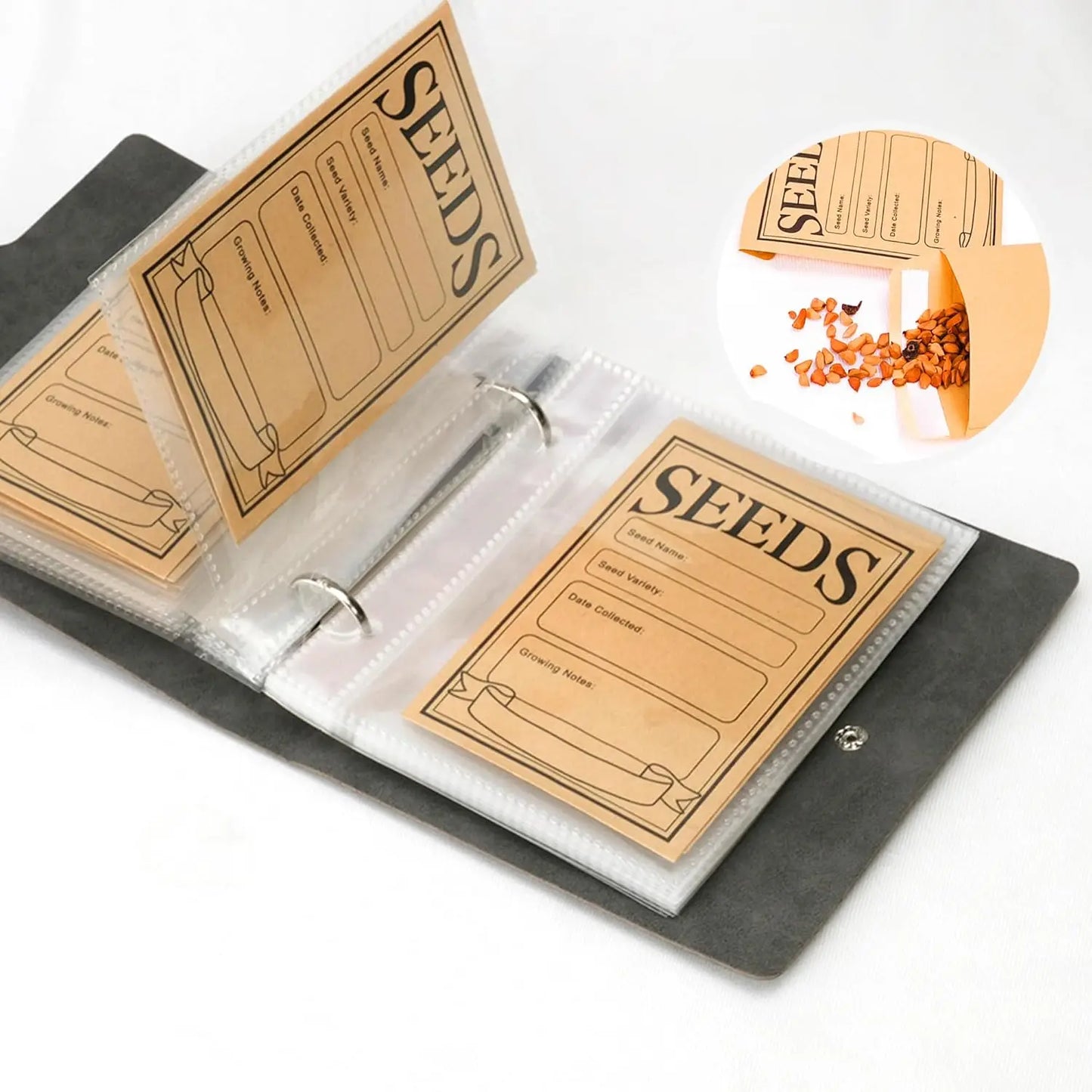 Garden Seeds Storage Organizers, Seed Organizer Binder with 50pcs Self-Sealing Seed Envelopes,Seed Packet Organizer, Seed
