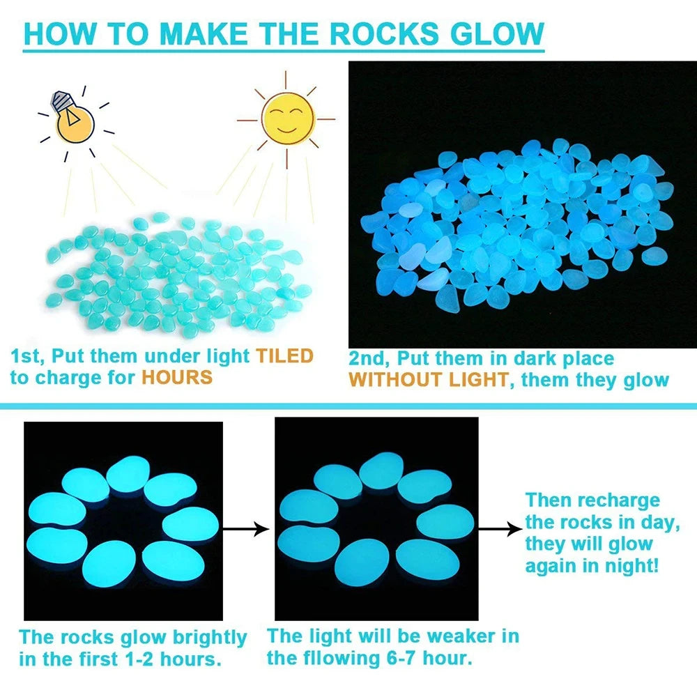 500 pieces of luminous stones in the luminous garden, stone decorations in the courtyard and sidewalks, DIY blue decoration