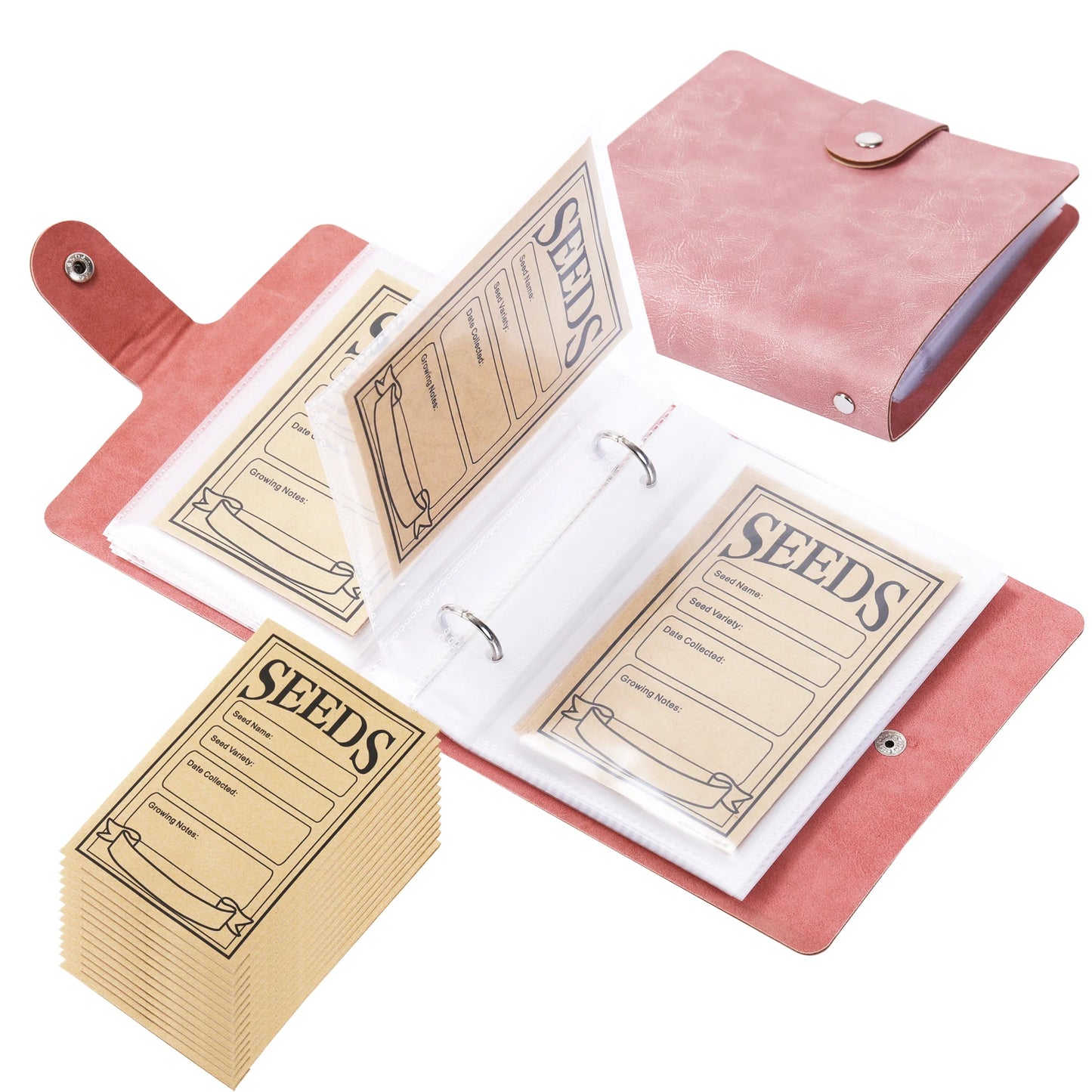 Garden Seeds Storage Organizers, Seed Organizer Binder with 50pcs Self-Sealing Seed Envelopes,Seed Packet Organizer, Seed